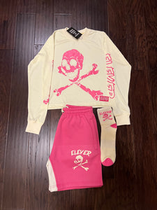 ELEVER Women’s Skull & Bones Short Set – Pink & Cream