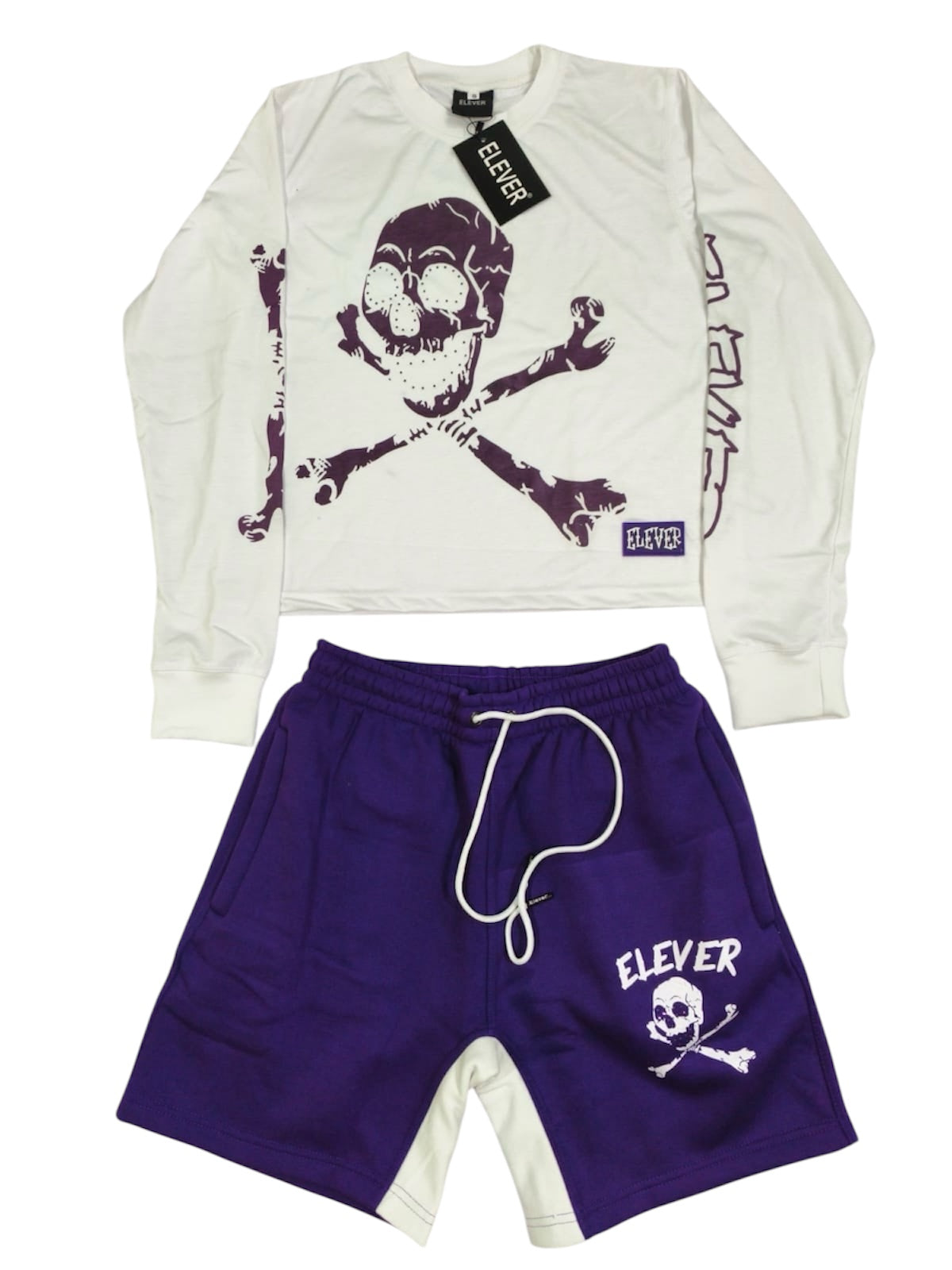 ELEVER Women’s Skull & Bones Short Set – Purple & White