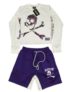 ELEVER Women’s Skull & Bones Short Set – Purple & White