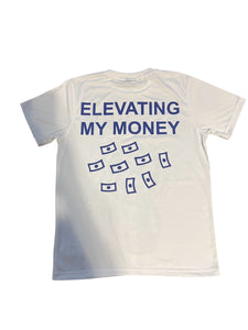 ELEVER “Elevating My Money” Tee – White & Royal Blue