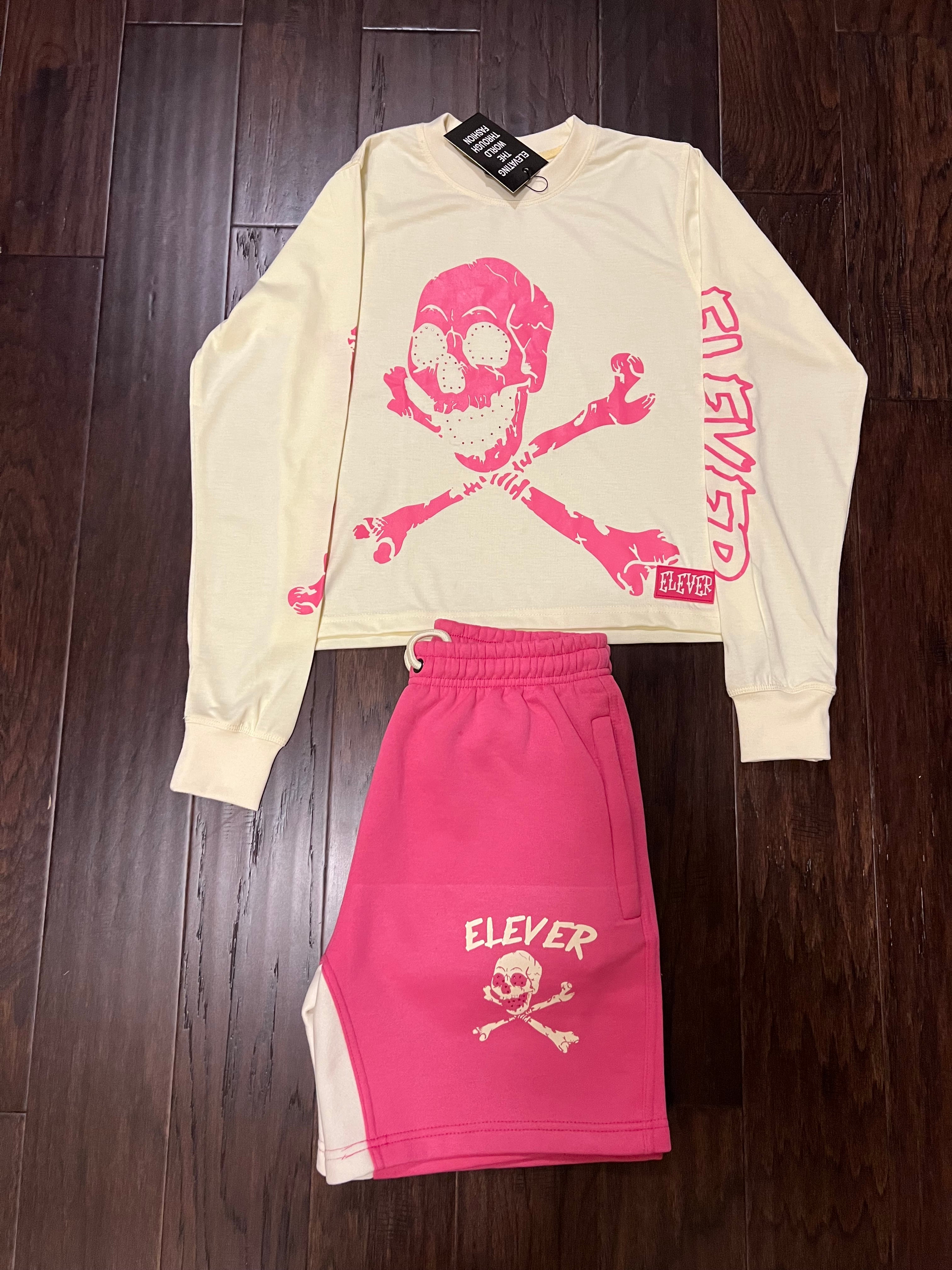 ELEVER Women’s Skull & Bones Short Set – Pink & Cream