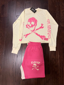 ELEVER Women’s Skull & Bones Short Set – Pink & Cream