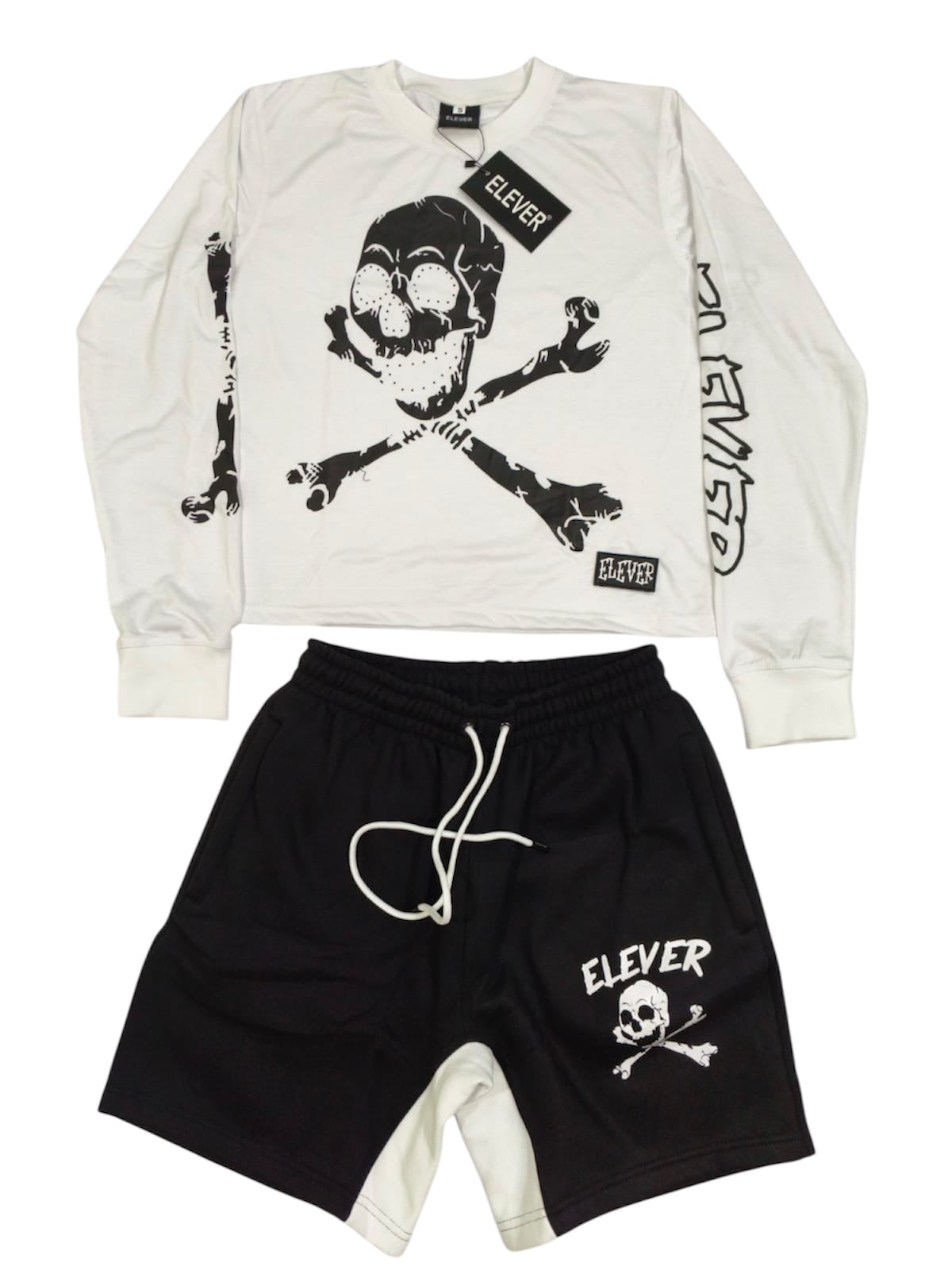 ELEVER Women’s Skull & Bones Short Set – Black & White