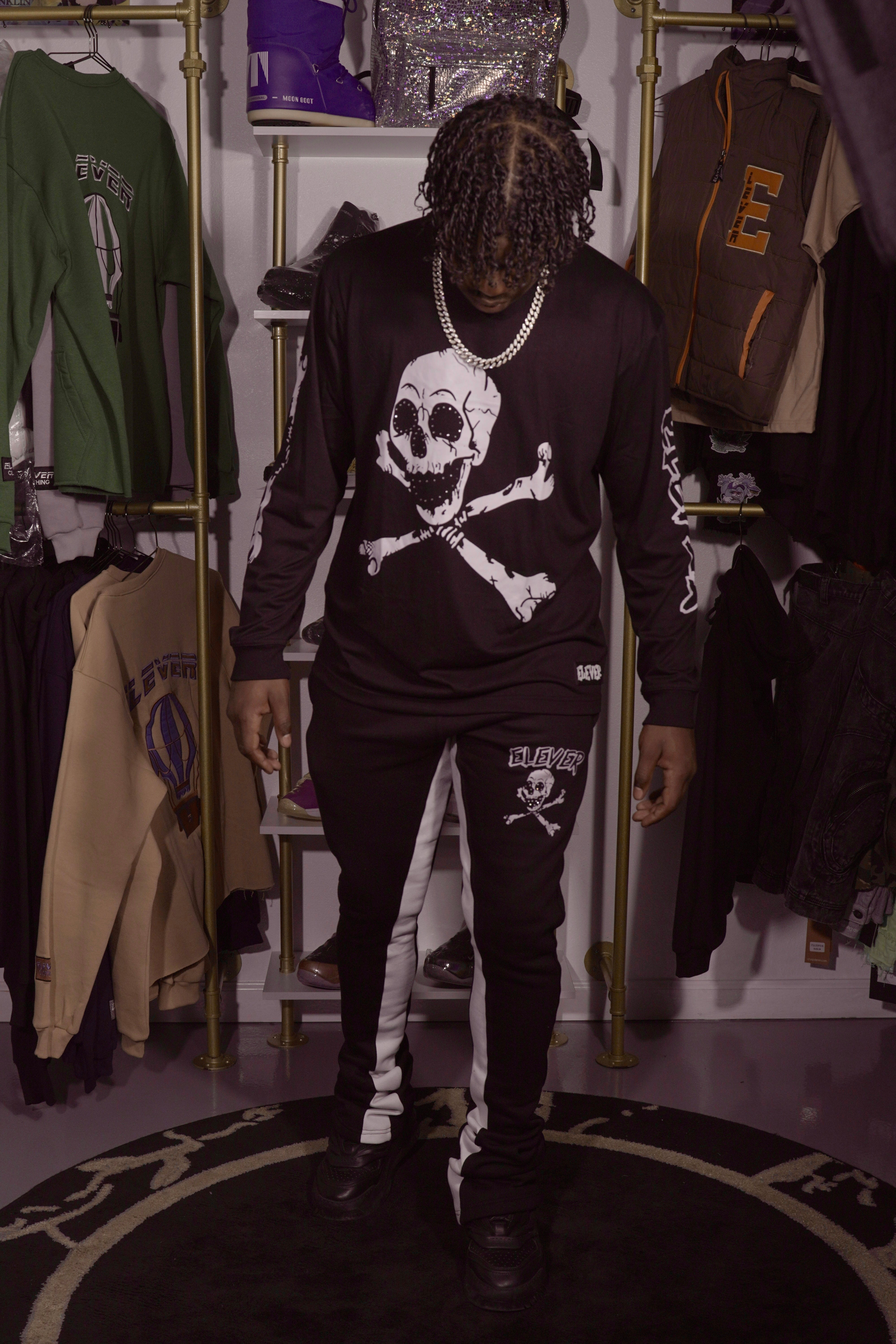 Elever’s Skull and Bones Stacked Joggers