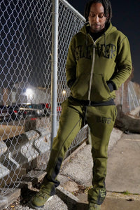 Olive Green and Black Flair Jogger Set