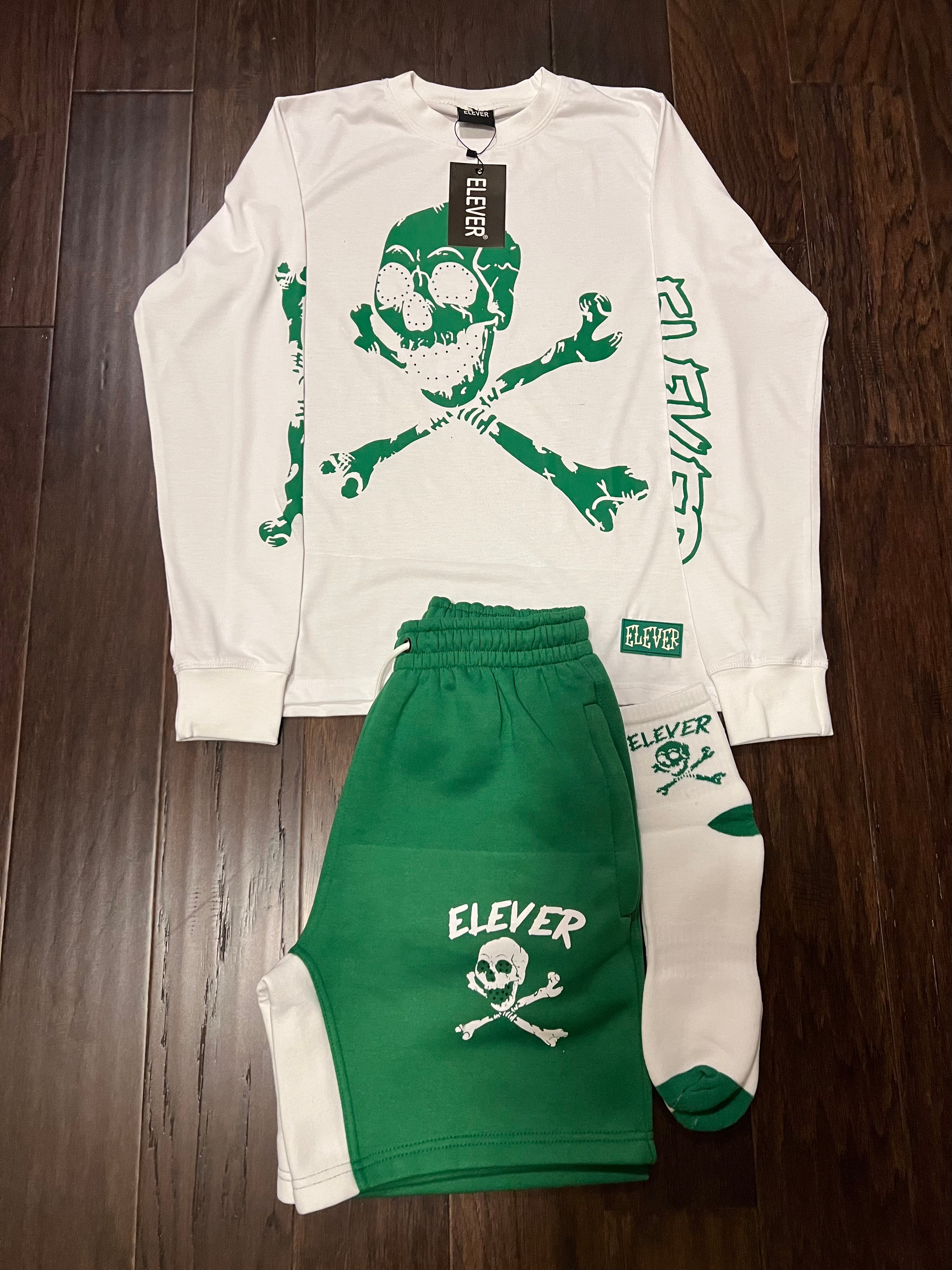 ELEVER Skull & Bones Short Set – Green & White (Men’s)