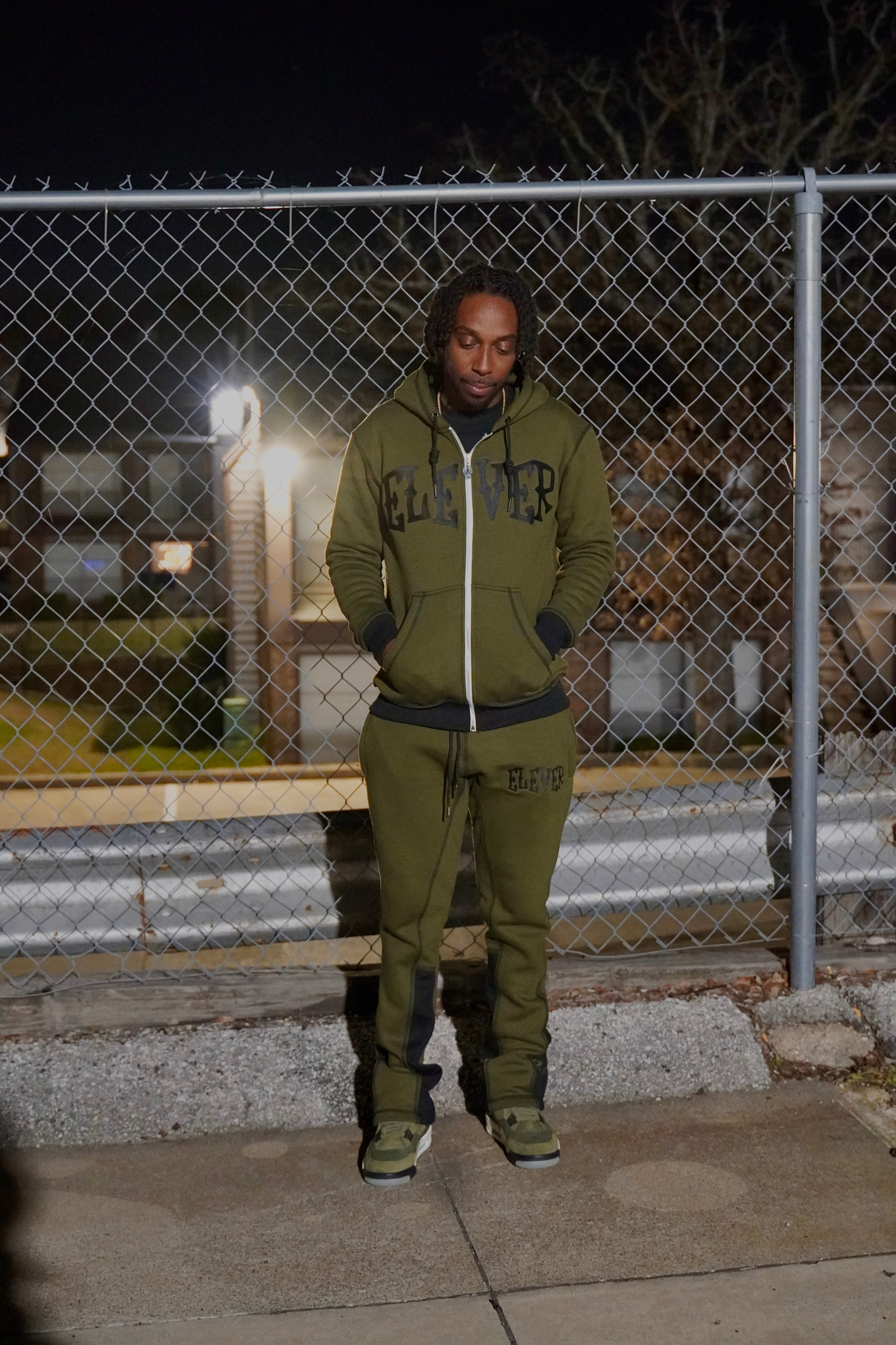 Olive Green and Black Flair Jogger Set