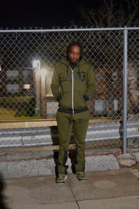 Olive Green and Black Flair Jogger Set