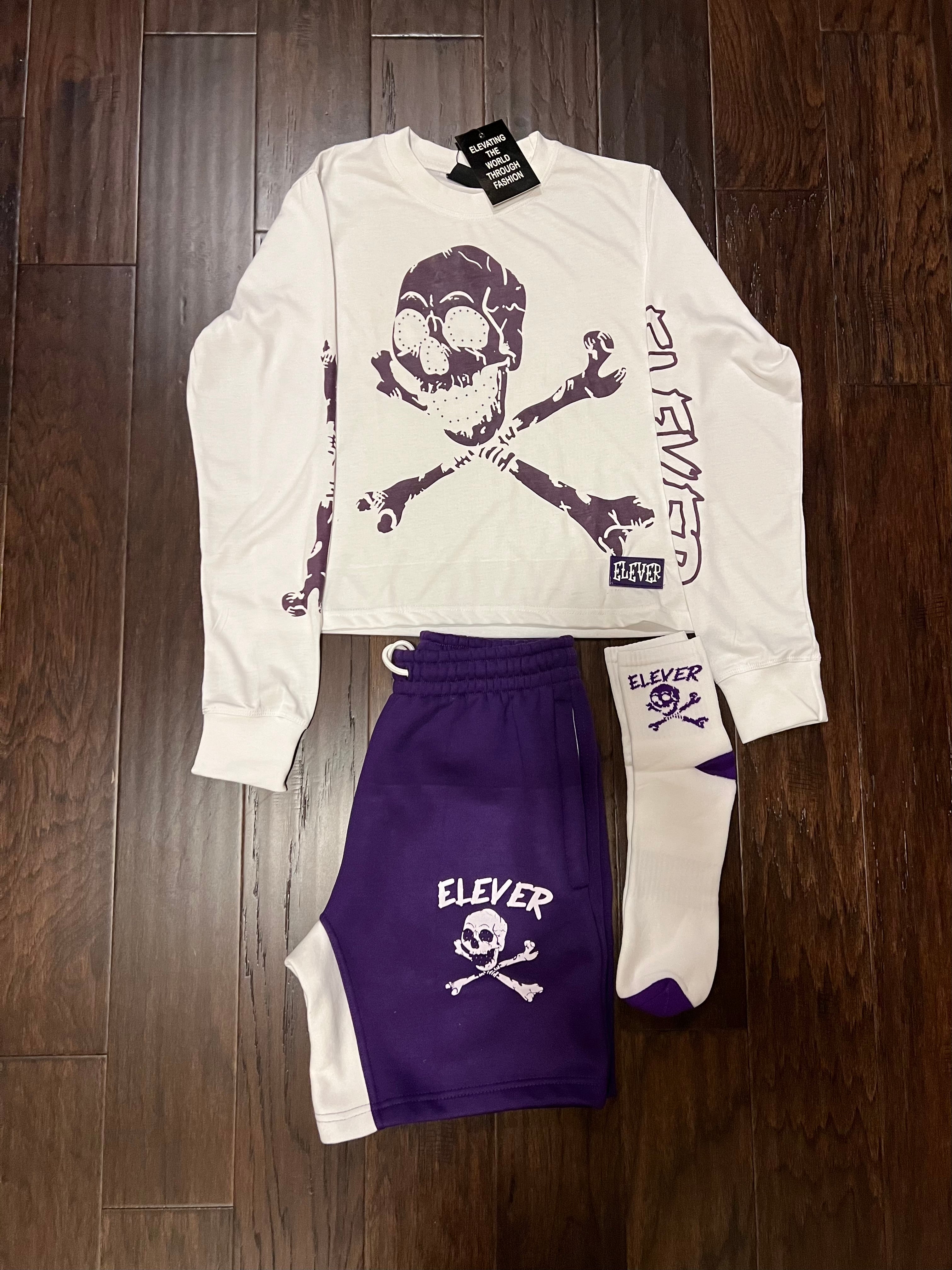 ELEVER Women’s Skull & Bones Short Set – Purple & White