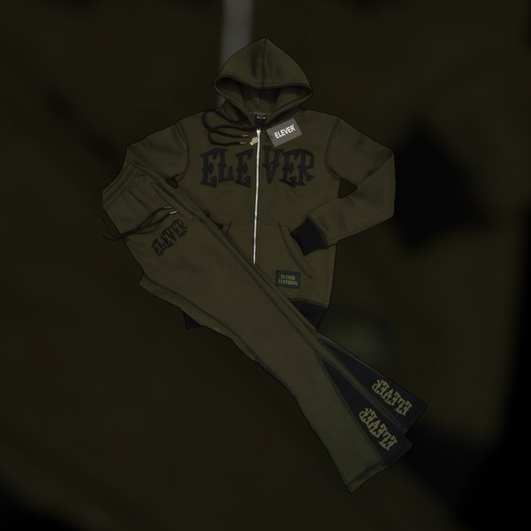 Olive Green and Black Flair Jogger Set