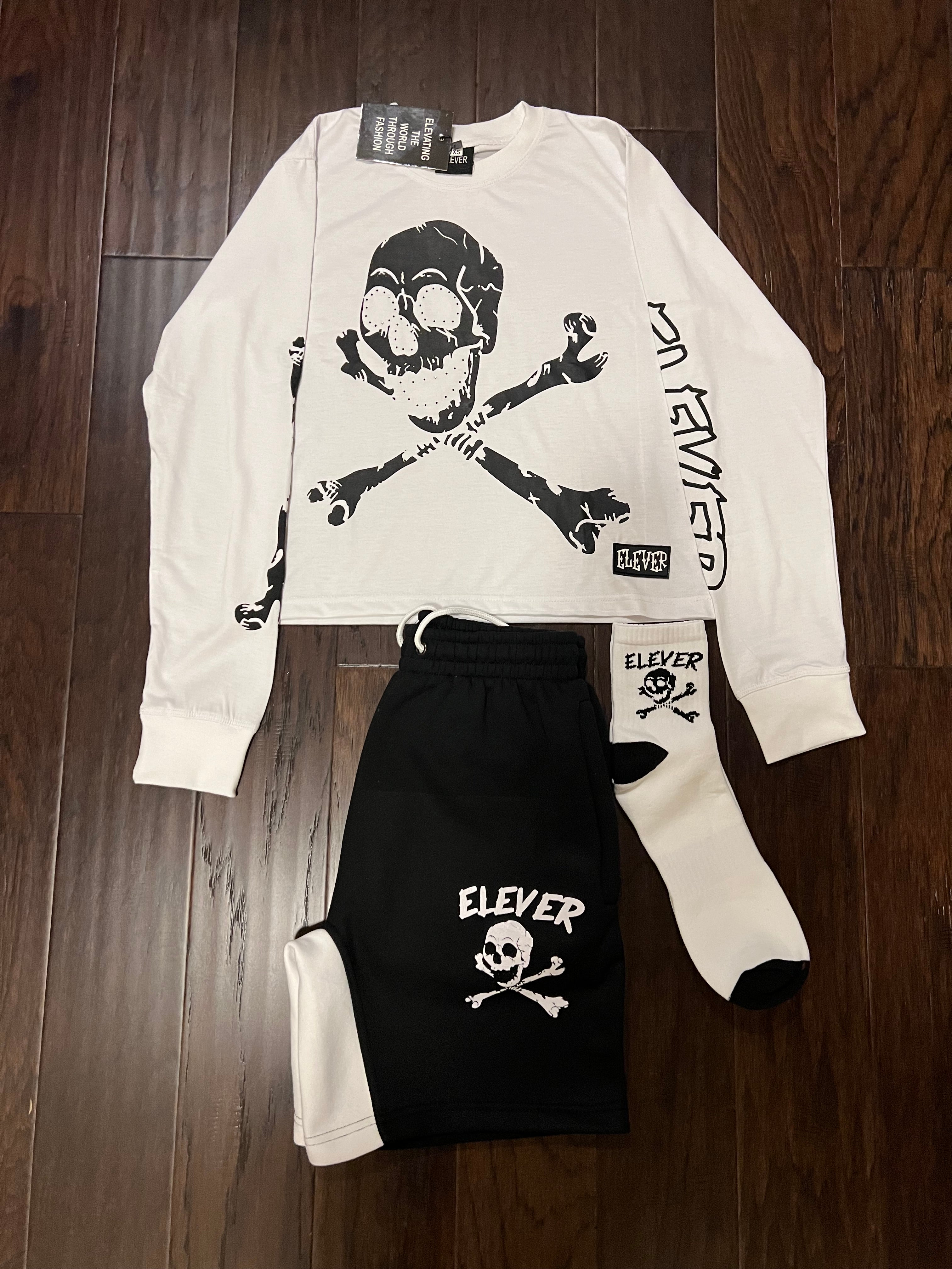 ELEVER Women’s Skull & Bones Short Set – Black & White