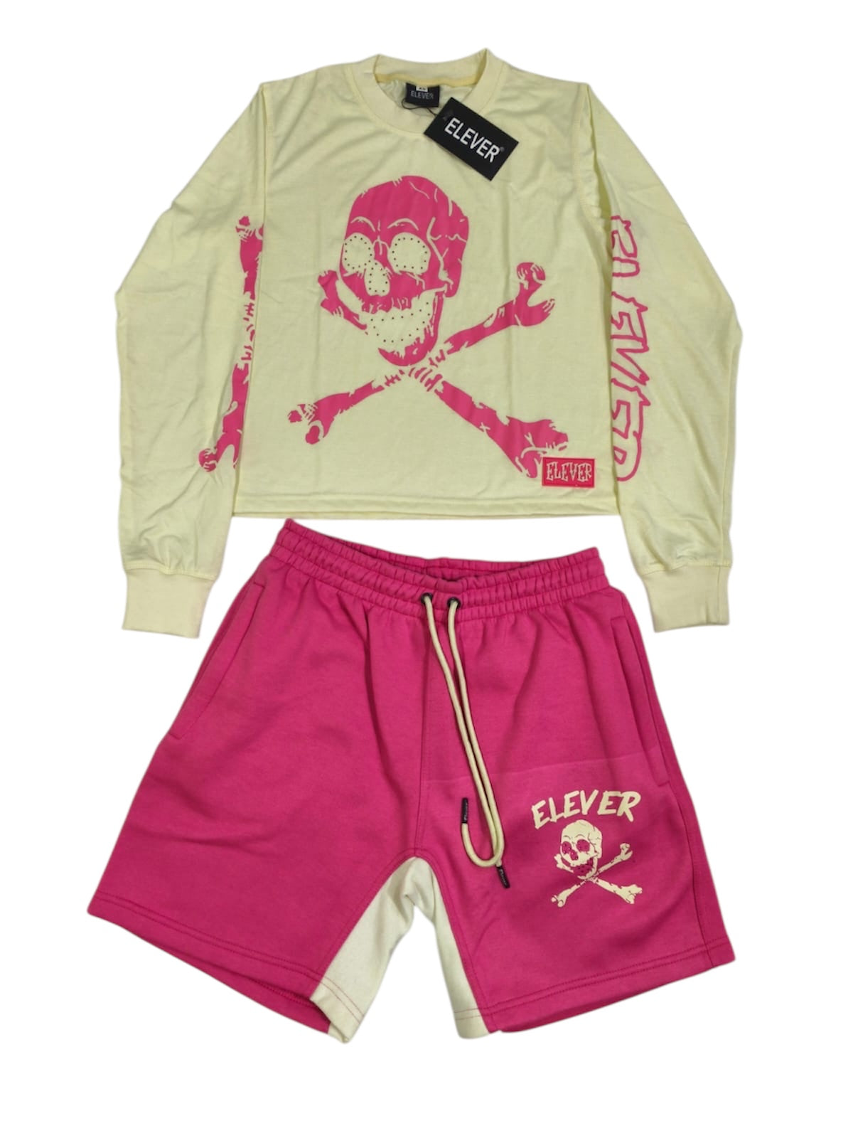 ELEVER Women’s Skull & Bones Short Set – Pink & Cream