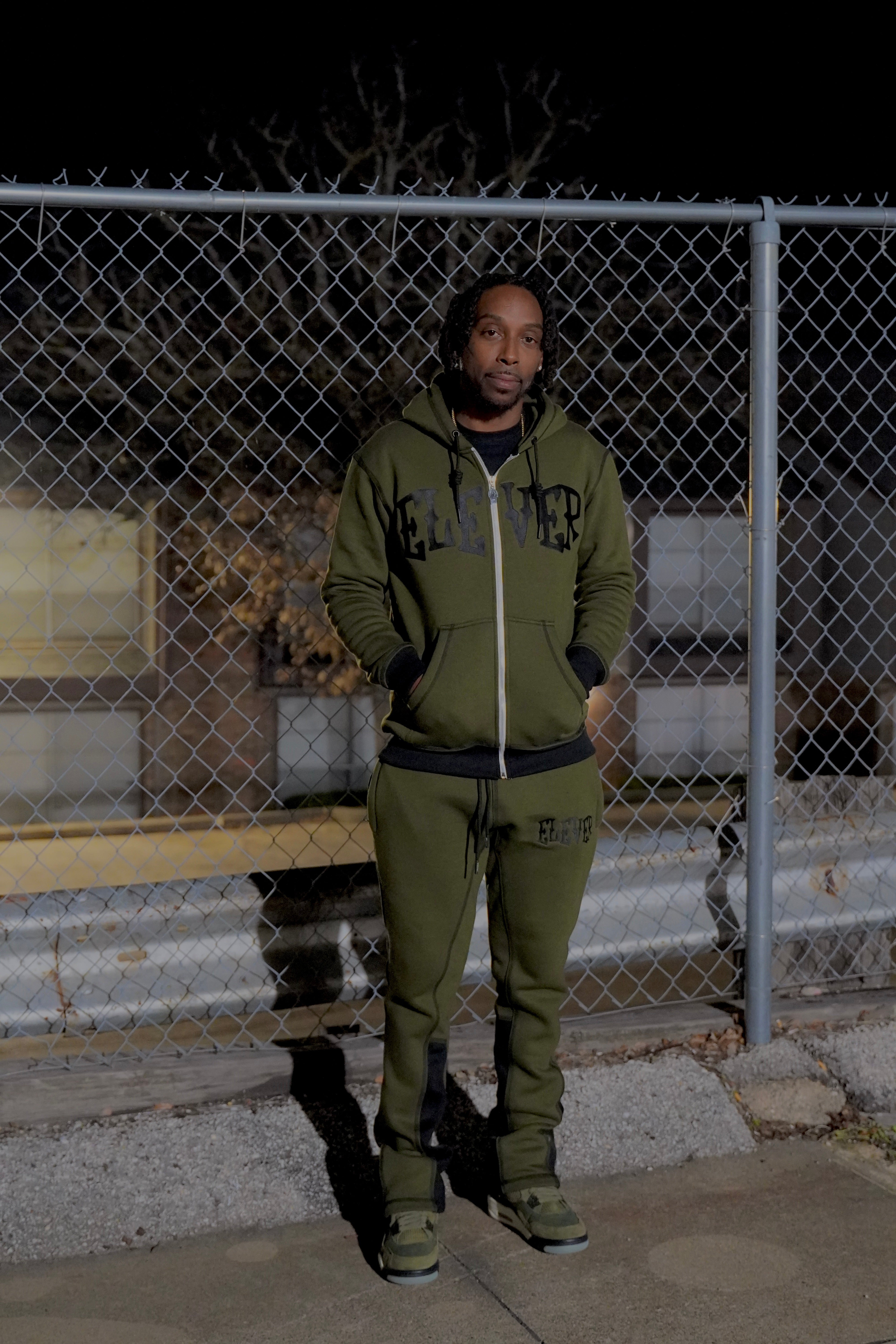 Olive Green and Black Flair Jogger Set