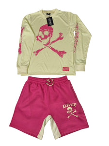 ELEVER Skull & Bones Short Set – Pink & Cream (Men’s)