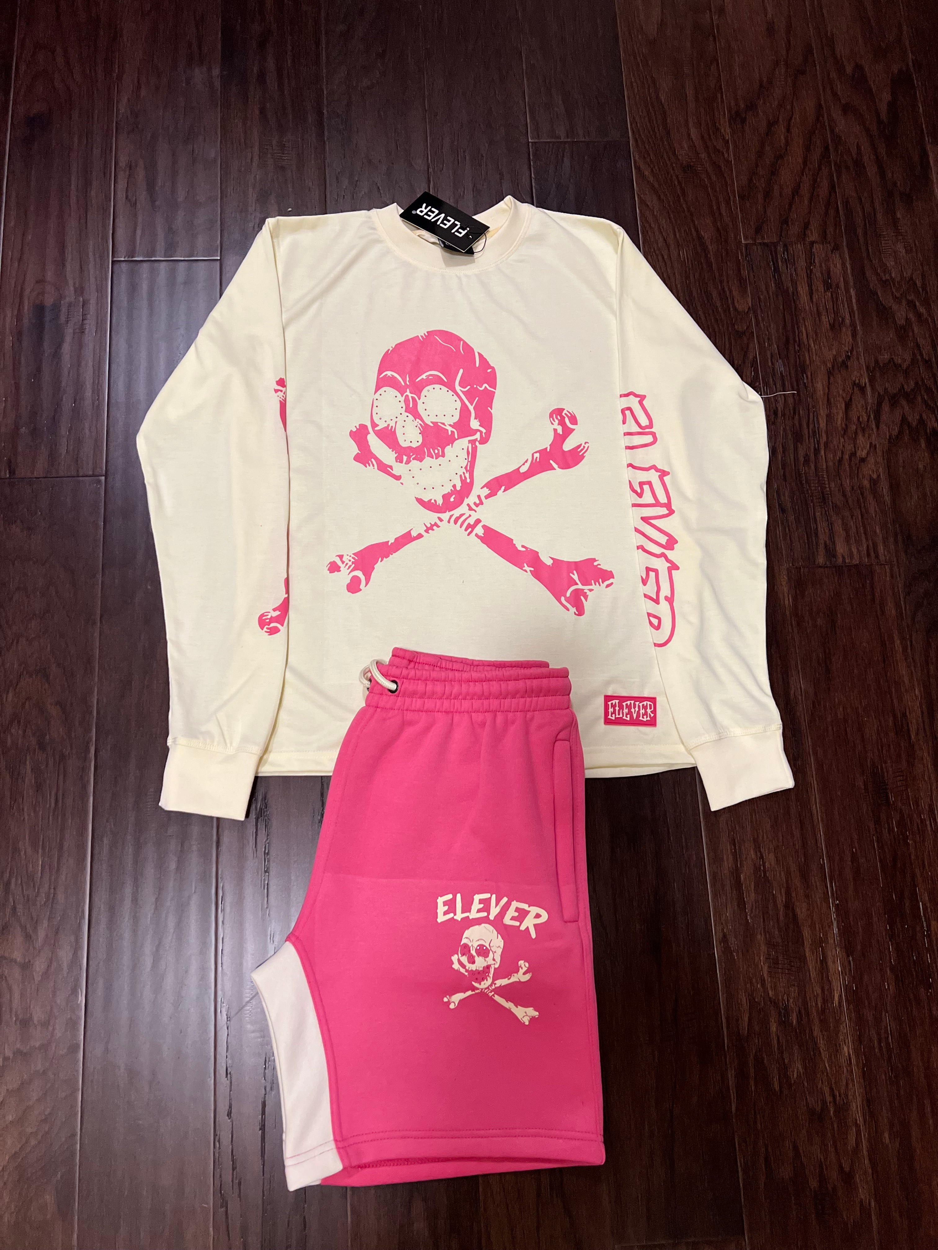 ELEVER Skull & Bones Short Set – Pink & Cream (Men’s)