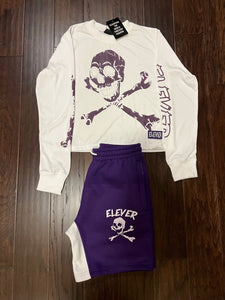 ELEVER Women’s Skull & Bones Short Set – Purple & White