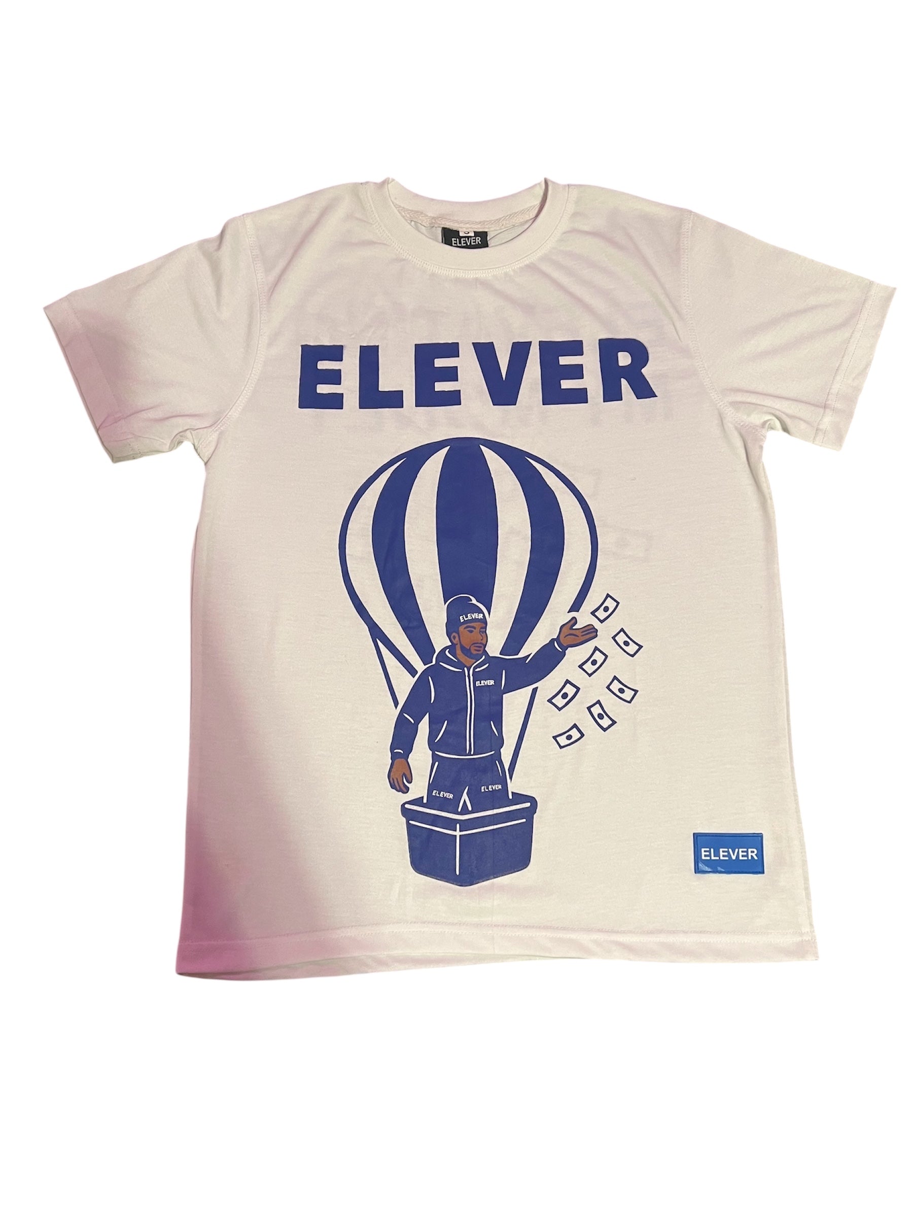 ELEVER “Elevating My Money” Tee – White & Royal Blue