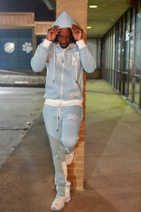 Light Blue and White Flair Jogger Set