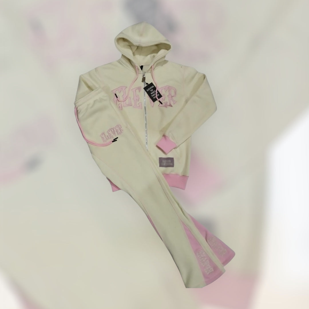 Cream and Pink Flair Jogger Set