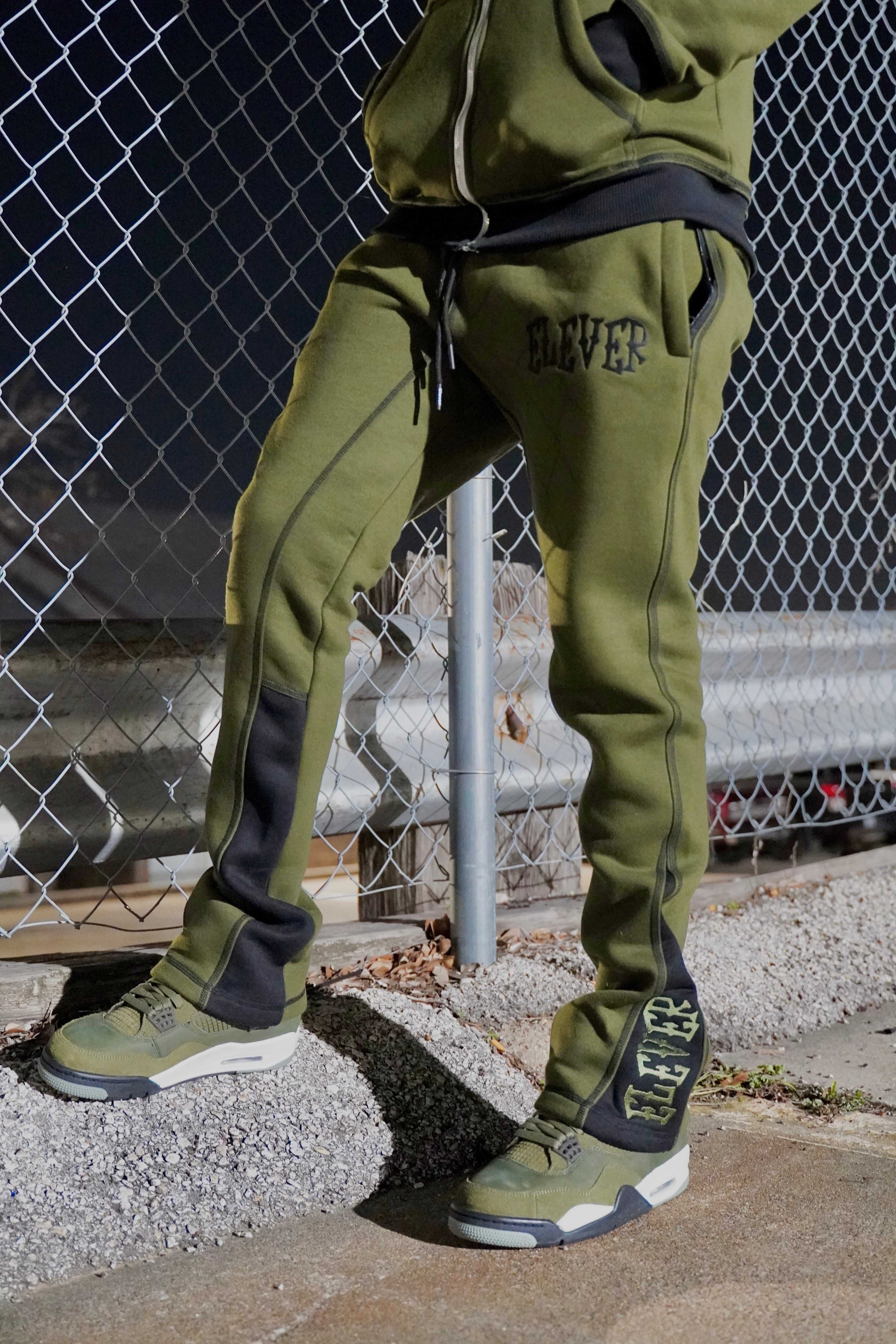 Olive Green and Black Flair Jogger Set