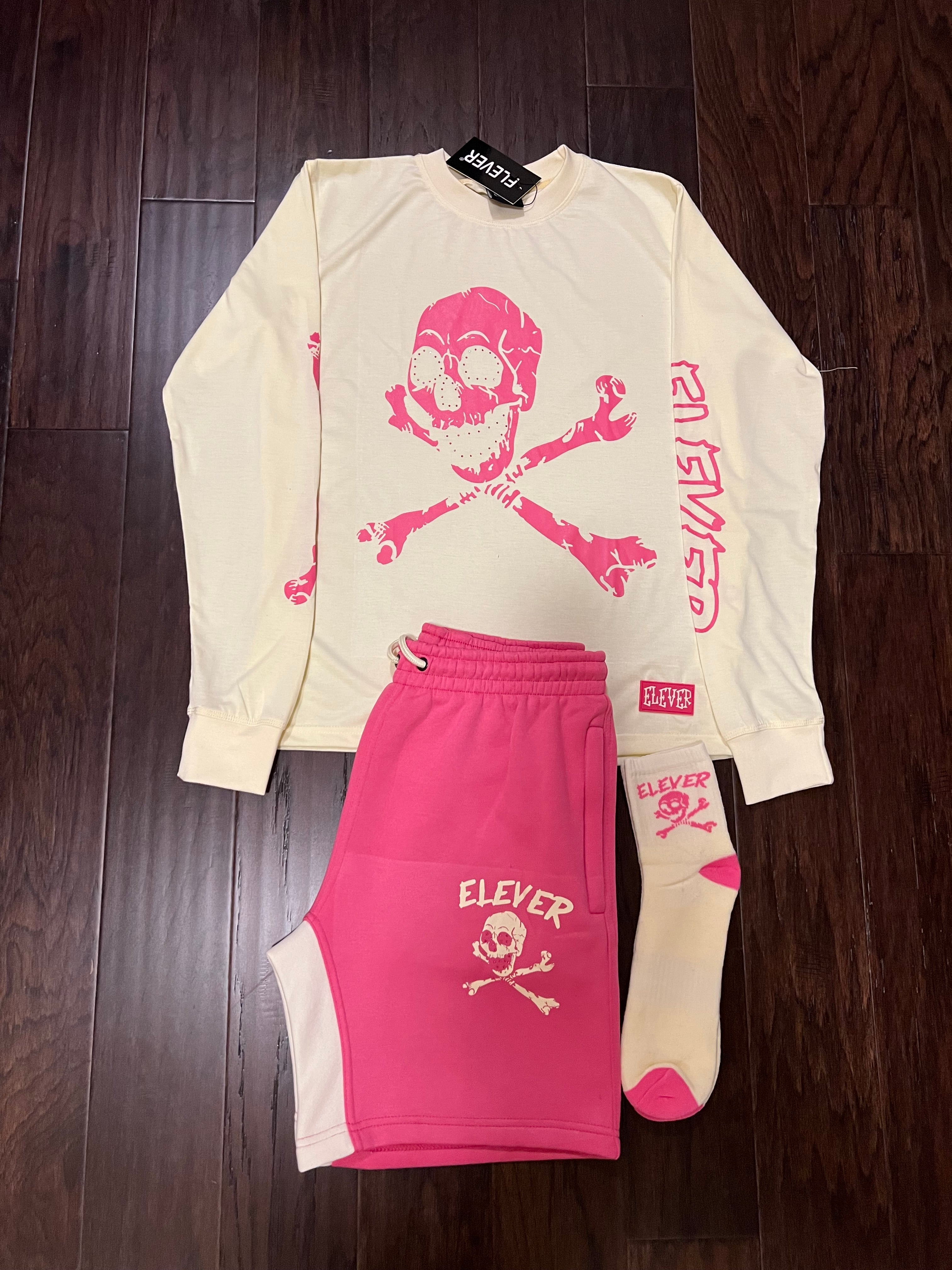 ELEVER Skull & Bones Short Set – Pink & Cream (Men’s)